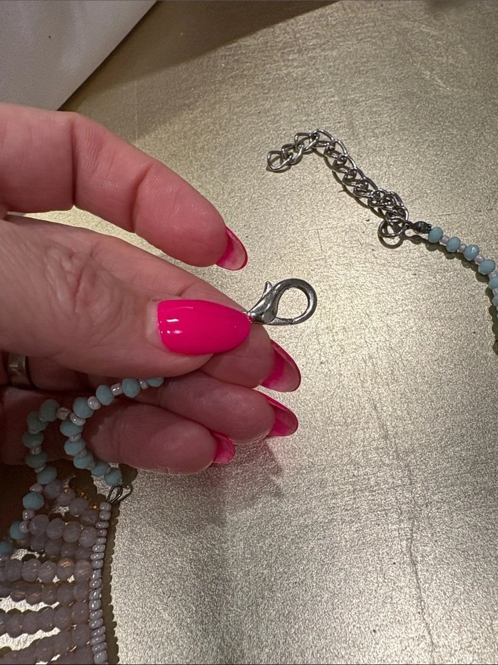 Statement chocker necklace graduated crystal beads Blue Pink Beads bib style